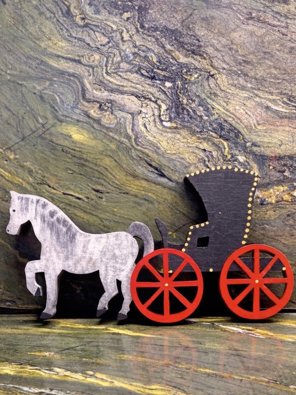 Wooden Horse Carriage Carved Painted Home Decor New